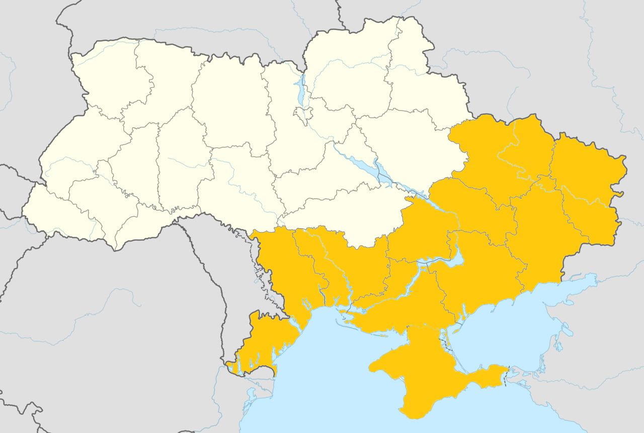 خريطة "روسيا الصغيرة" أو "روسيا الجديدة" للمناطق الناطقة بالروسية والتابعة لها زمن الإمبراطورية الروسية في أوكرانيا الحالية